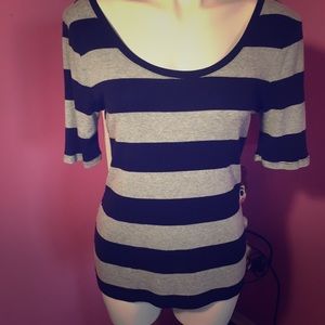 Stripe Gap Tee Shirt Navy Blue and Gray